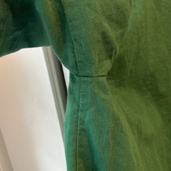 LINEN COTTON BLEND GREEN ASYMMETRICAL BUTTON SHORT SLEEVE BLOUSE XL - Picture 6 of 6